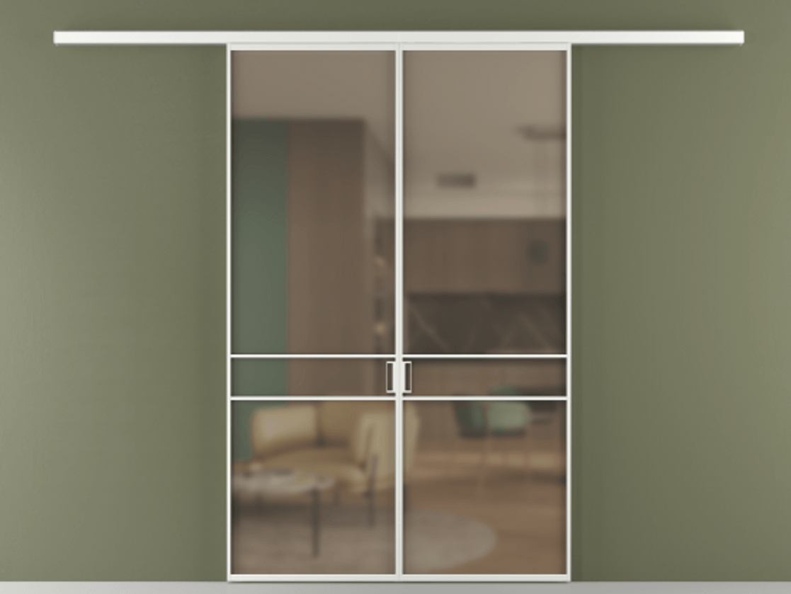 Перегородка Формато вдоль стены 2 створки АЛПР 040.02 Алюминий белоснежный Сатинированное бронзовое стекло, триплекс Цена 1477602 ₸ | Volhovec