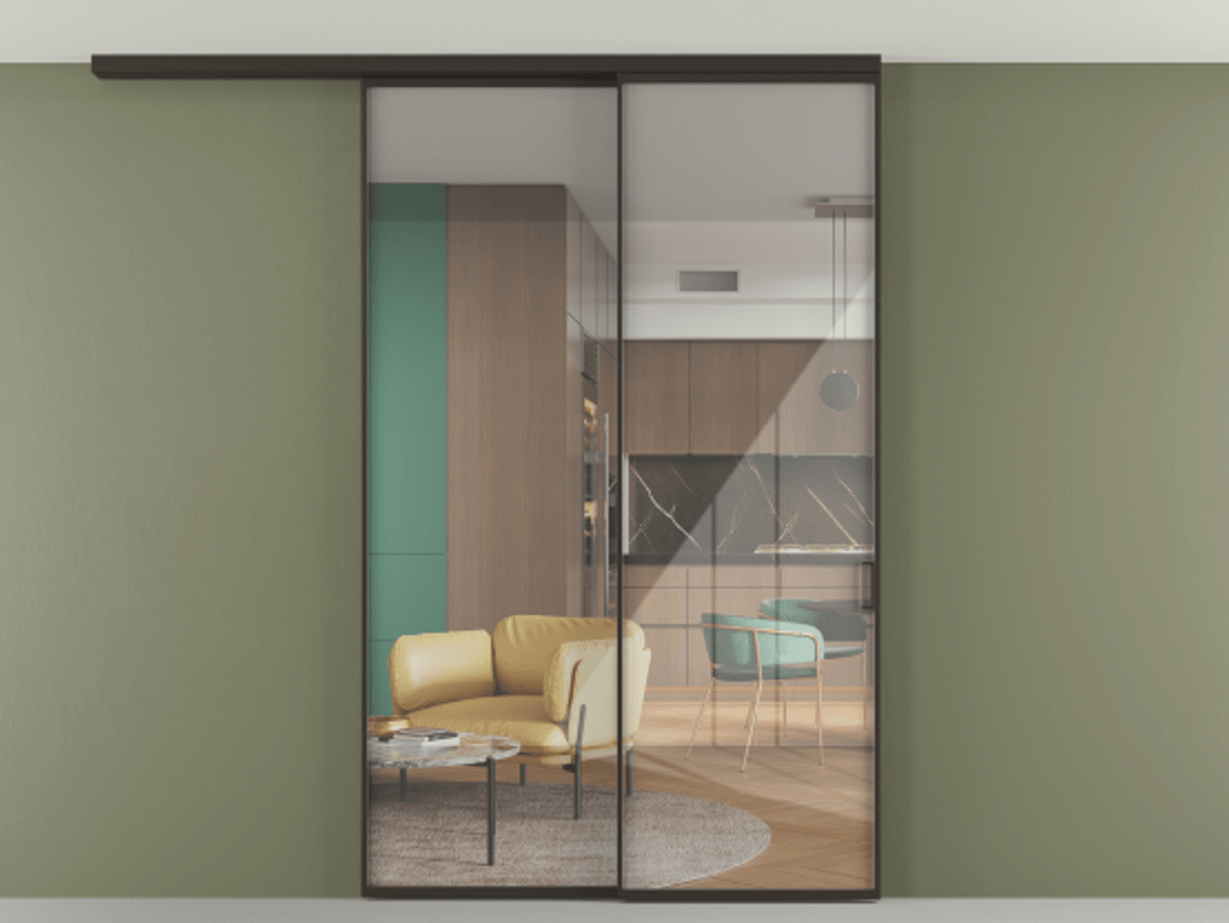 Перегородка Формато вдоль стены на потолок 2 створки с синхронным механизмом АЛПР 040.01 Алюминий антрацит Рефлективное прозрачное стекло "Стопсол", калёное. Цена 2126416 ₸ 1. Полотно 2 шт. (800/2100 мм)
2. Комплект установки раздвижной системы
3. Базовый комплект фурнитуры
4.Ручка Рондо. Фабрика дверей Волховец 8 (800) 551 43 19 Перегородка Формато вдоль стены на потолок 2 створки с синхронным механизмом АЛПР 040.01 Алюминий антрацит Рефлективное прозрачное стекло "Стопсол", калёное Цена 2126416 ₸ | Volhovec