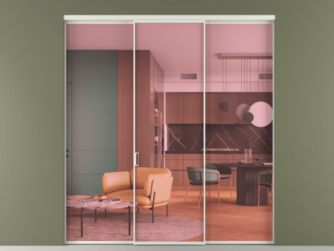 Перегородка Formato внутри проёма 3 створки АЛПР 040.01 Алюминий серый Прозрачное розовое стекло, триплекс Цена 1470000 ₸ | Volhovec