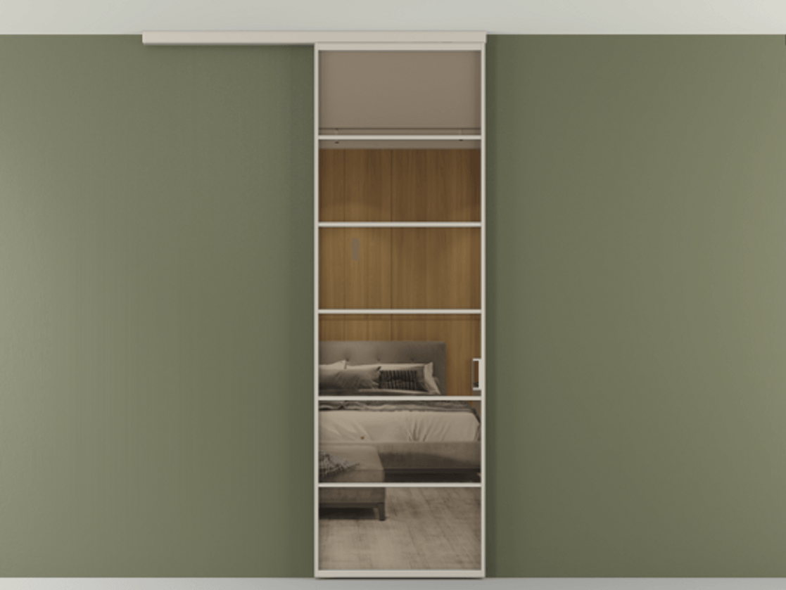 Перегородка Формато вдоль стены на потолок 1 створка АЛПР 040.04 Алюминий светло-бежевый Рефлективное бронзовое стекло "Стопсол", калёное Цена 863745 ₸ | Volhovec