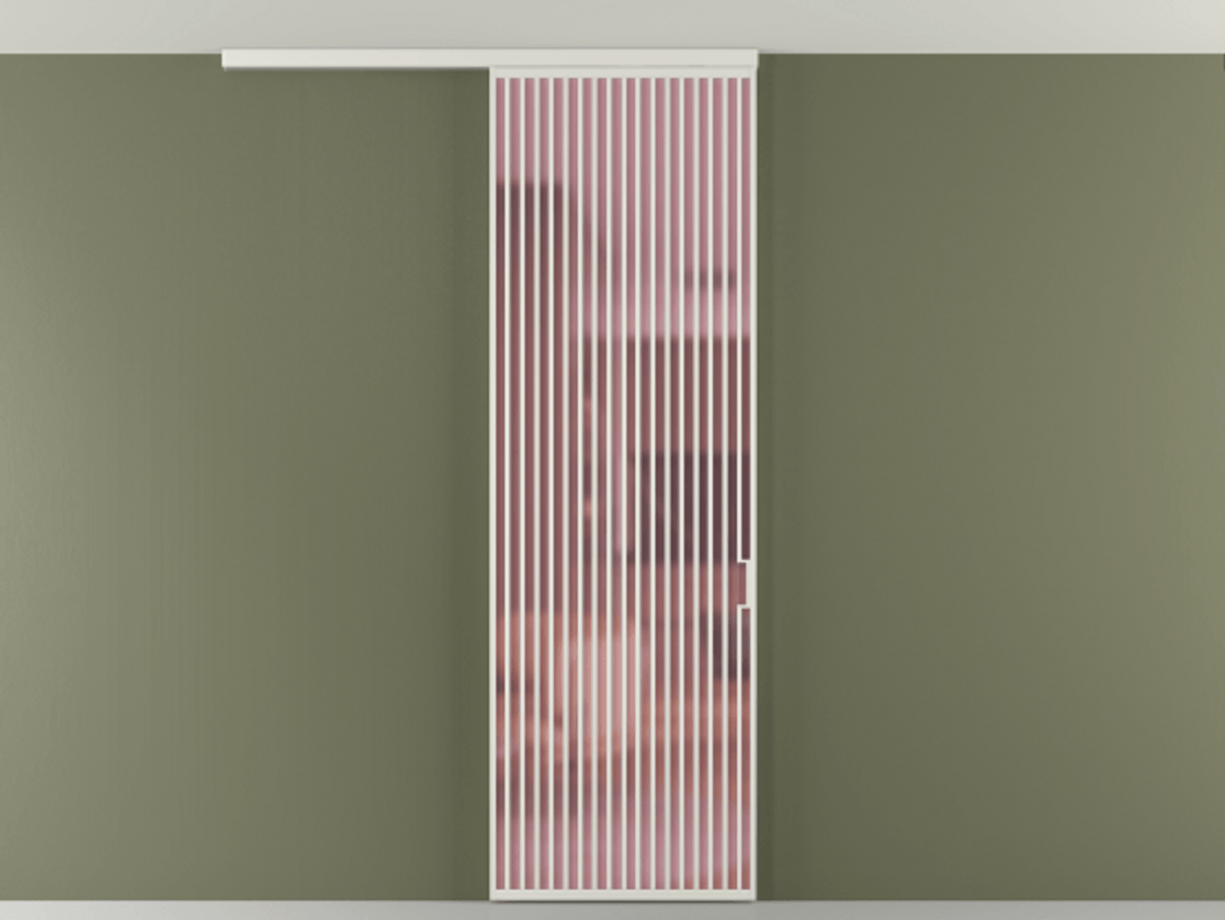 Перегородка Формато вдоль стены на потолок 1 створка АЛПР 040.06 Алюминий серый Сатинированное розовое стекло, триплекс Цена 1343469 ₸ | Volhovec