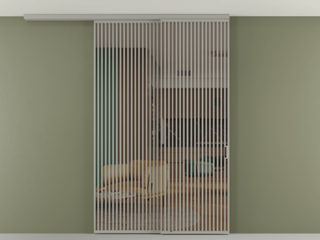 Перегородка Формато вдоль стены на потолок 2 створки с синхронным механизмом АЛПР 040.06 Алюминий нейтральный серый Прозрачное бронзовое стекло, триплекс Цена 3405447 ₸ | Volhovec