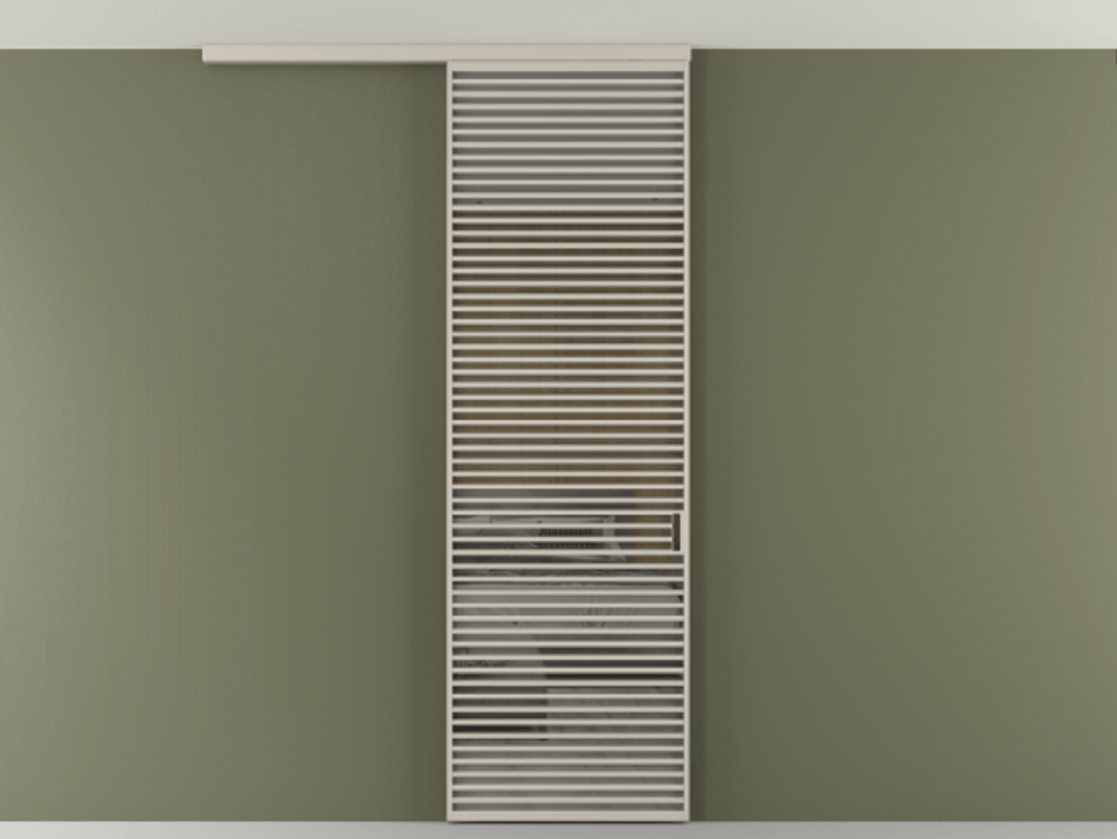 Перегородка Формато вдоль стены на потолок 1 створка АЛПР 040.07 Алюминий светло-бежевый Рефлективное серое стекло "Стопсол", калёное Цена 1463828 ₸ | Volhovec