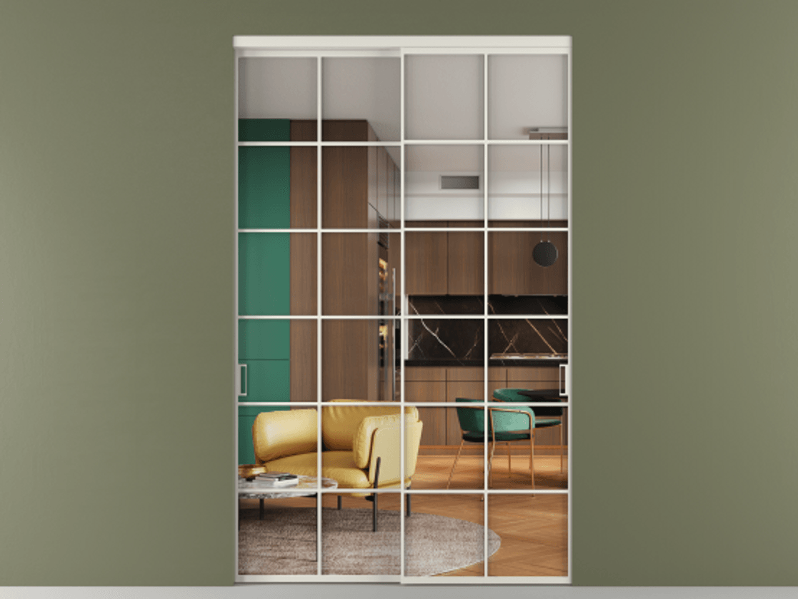 Перегородка Formato внутри проёма 2 створки АЛПР 040.05 Алюминий Белый Прозрачное стекло "Crystal Vision", калёное Цена 2939040 ₸  | Volhovec