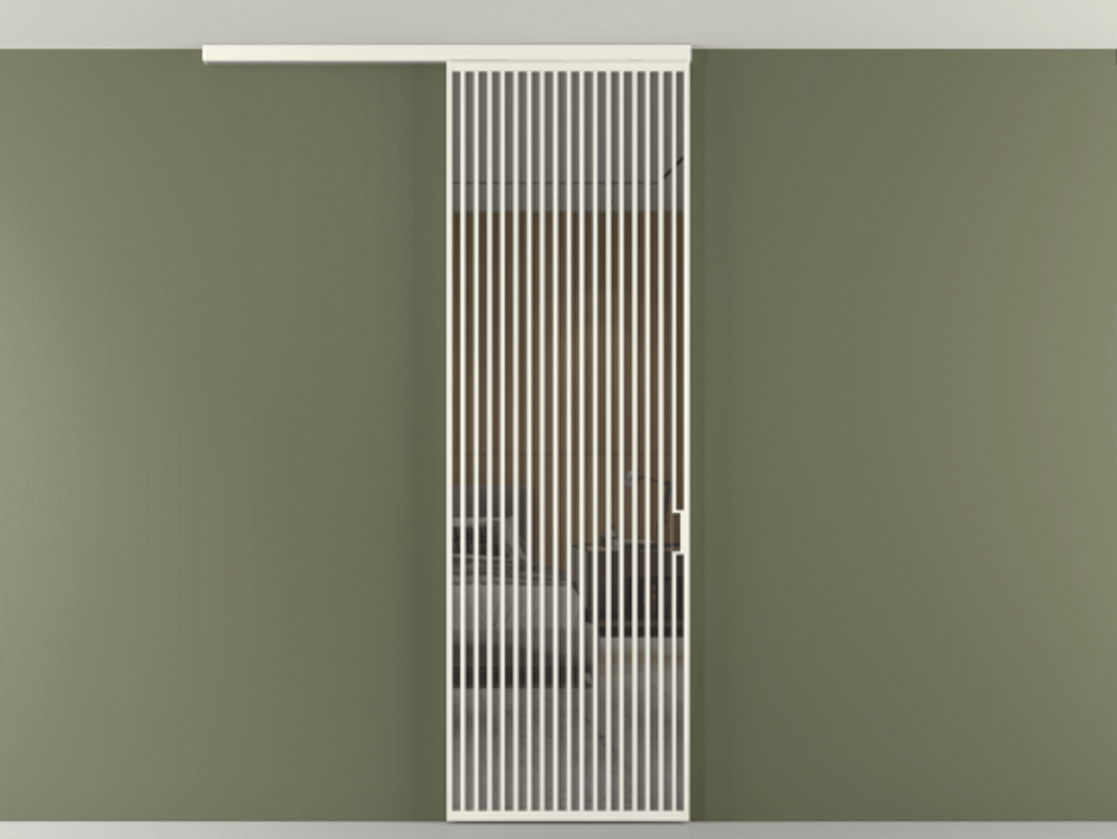 Перегородка Формато вдоль стены на потолок 1 створка АЛПР 040.06 Алюминий жемчужный Рефлективное серое стекло "Стопсол", калёное Цена 1463828 ₸ | Volhovec