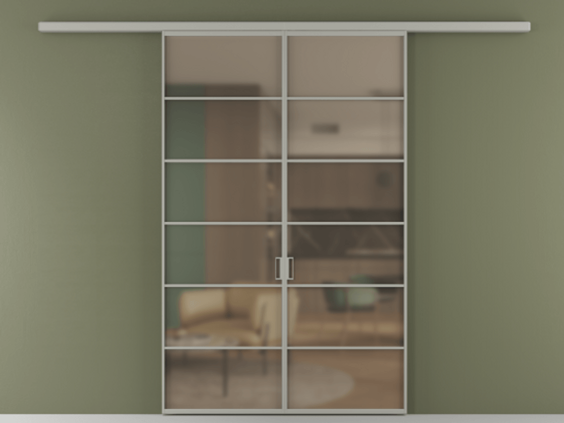 Перегородка Formato вдоль стены 2 створки АЛПР 040.04 Алюминий нейтральный серый Сатинированное бронзовое стекло, триплекс Цена 1879416 ₸ | Volhovec