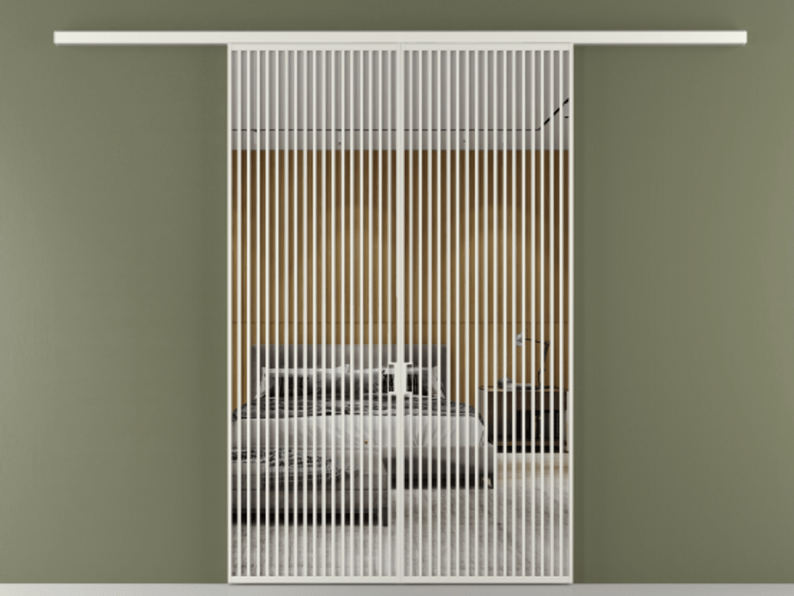 Перегородка Formato вдоль стены двустворчатая АЛПР 040.06 Алюминий серый Двустороннее зеркало, триплекс , триплекс 6 мм Цена 2244900 ₸ | Volhovec