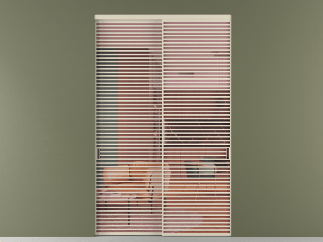 Межкомнатная дверь New Перегородка Formato внутри проёма двустворчатая АЛПР 040.07 Алюминий бежево-серый Прозрачное розовое стекло, триплекс, 6мм Цена 2285700  | Volhovec