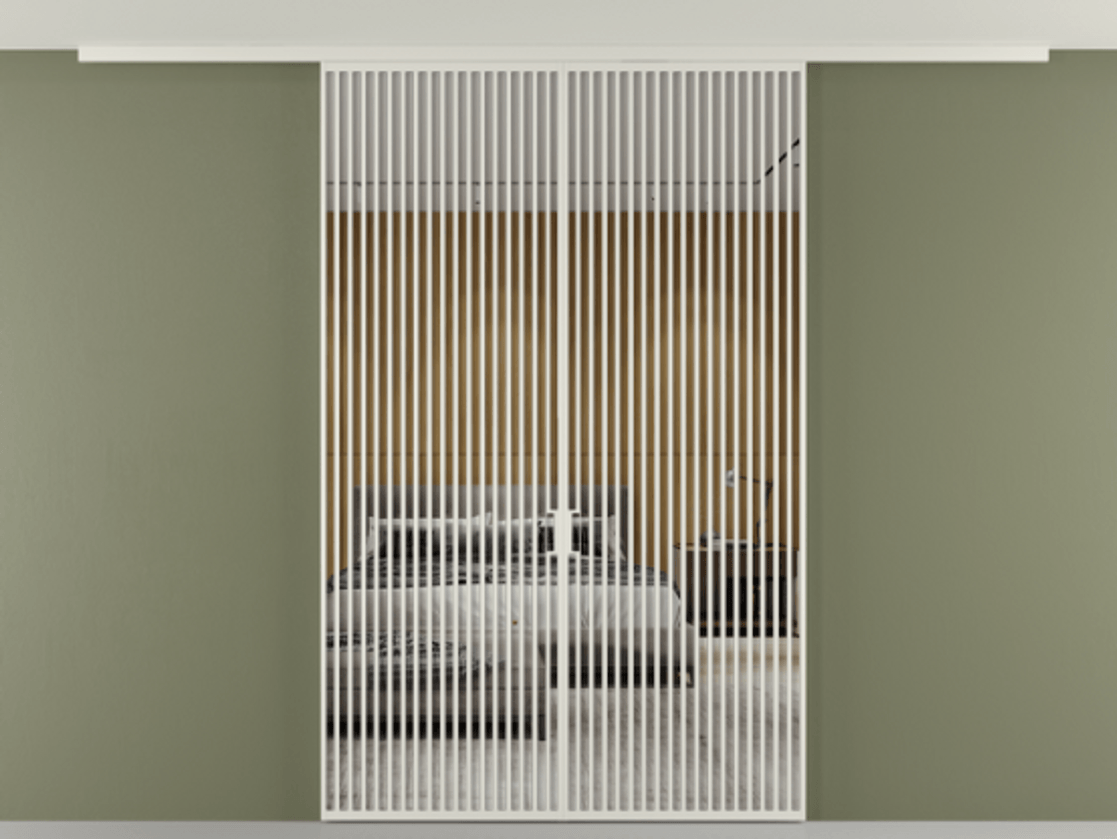 Перегородка Формато вдоль стены на потолок 2 створки АЛПР 040.06 Алюминий Белый Двустороннее зеркало, триплекс , триплекс 6 мм Цена 3206650 ₸ | Volhovec