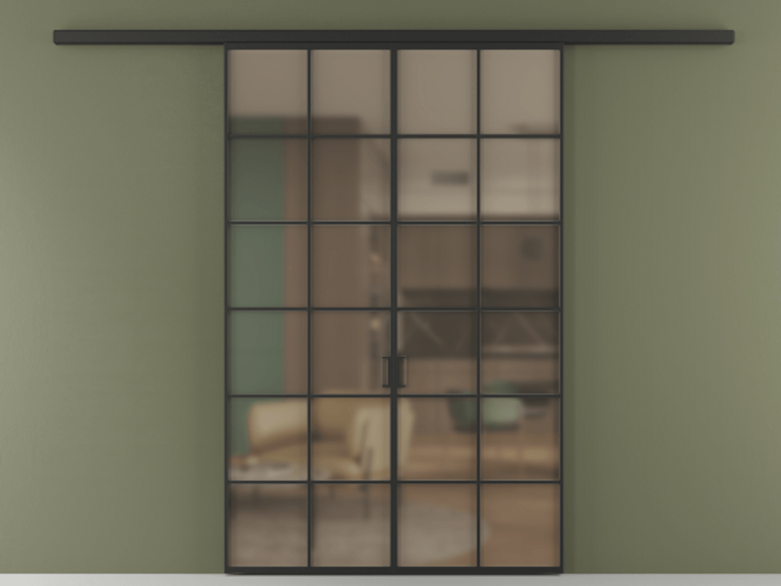 Перегородка Formato вдоль стены двустворчатая АЛПР 040.05 Алюминий Черный Сатинированное бронзовое стекло, триплекс, 6 мм Цена 1402750 ₸ | Volhovec