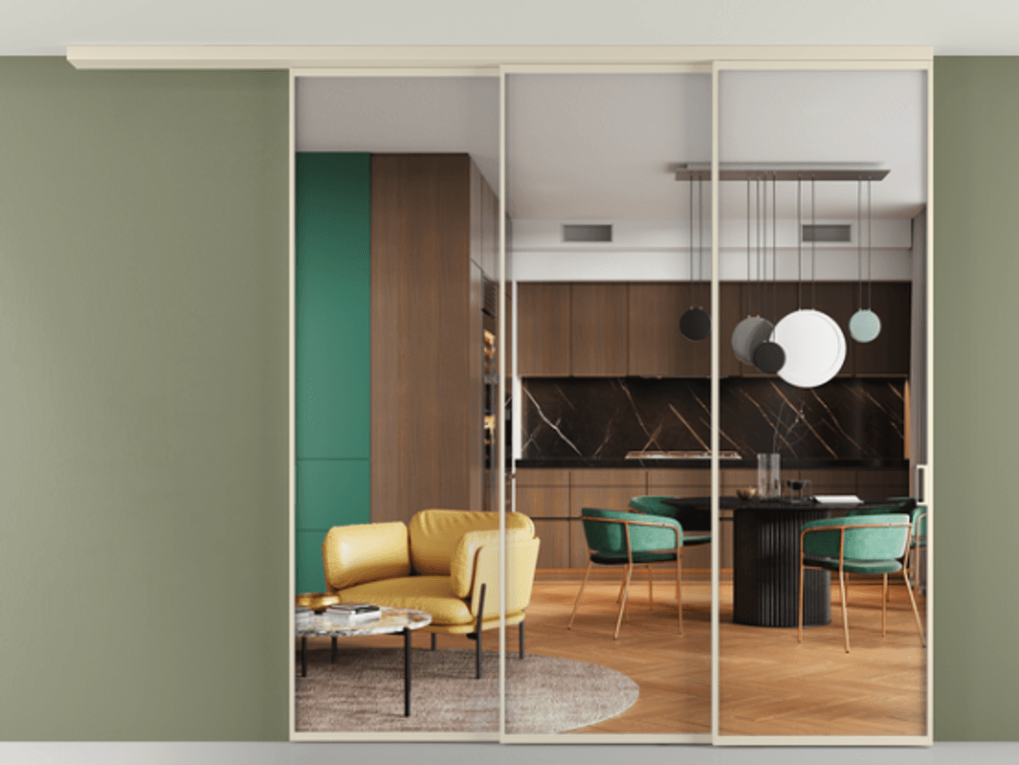 Перегородка Формато вдоль стены на потолок 3 створки с синхронным механизмом АЛПР 040.01 Алюминий бежево-серый Прозрачное стекло "Кристал Вижн", калёное. Цена 3033888 ₸ 1. Полотно 2 шт. (800/2100 мм)
2. Комплект установки раздвижной системы
3. Базовый комплект фурнитуры
4.Ручка Рондо. Фабрика дверей Волховец 8 (800) 551 43 19 Перегородка Формато вдоль стены на потолок 3 створки с синхронным механизмом АЛПР 040.01 Алюминий бежево-серый Прозрачное стекло "Кристал Вижн", калёное Цена 3033888 ₸ | Volhovec