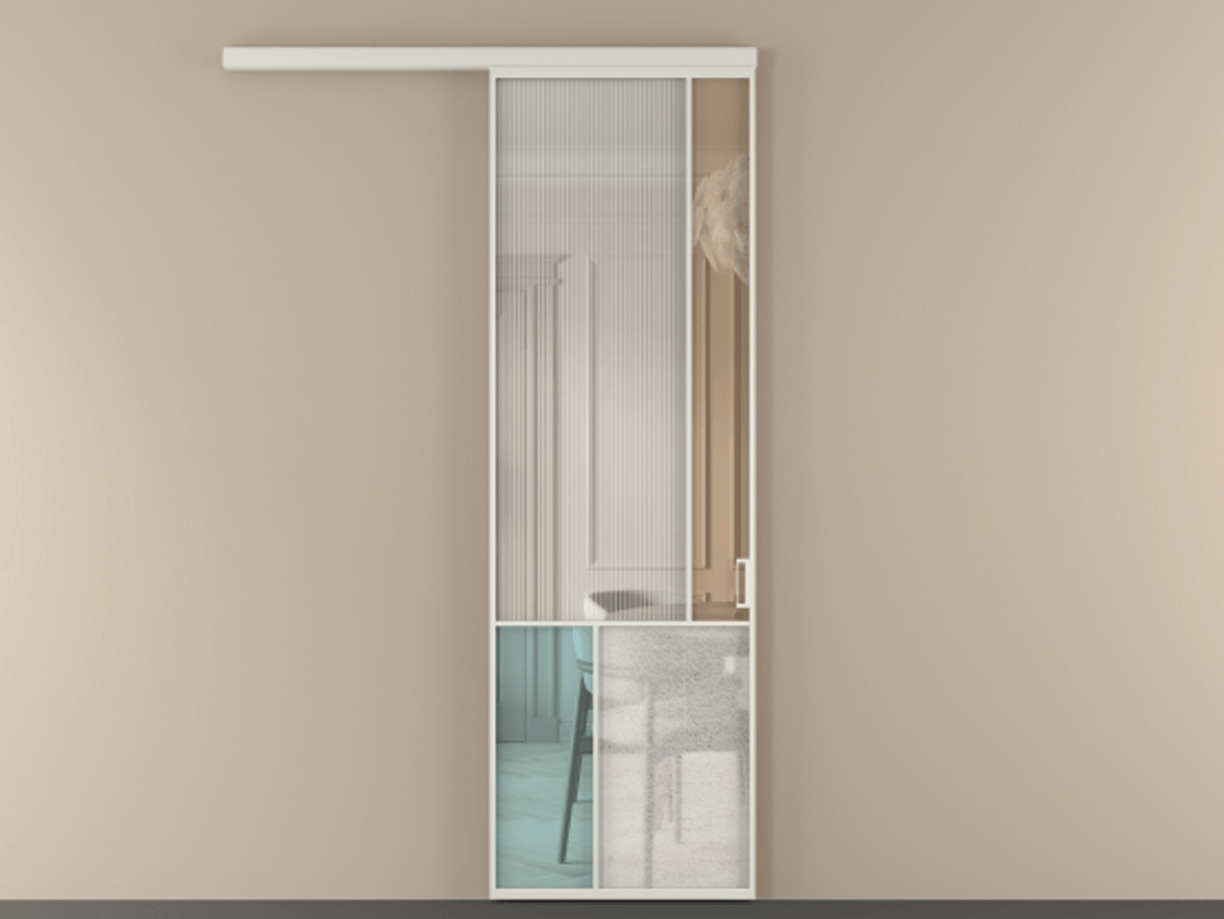 Перегородка Mosaic вдоль стены 1 створка АЛПР 041.21 Алюминий Белый Комбинация стекол Группы 1 и Группы 3 Цена 857300 ₸ | Volhovec