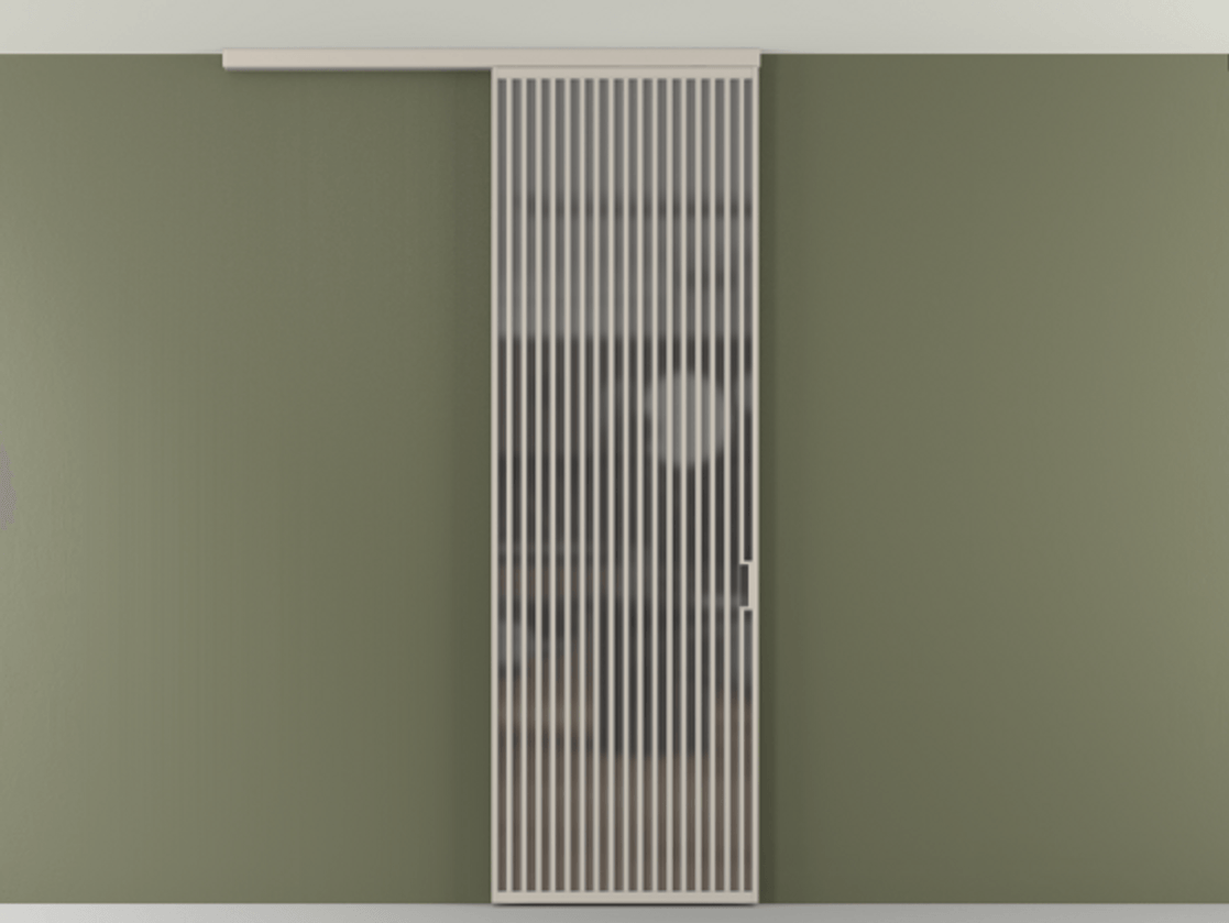 Перегородка Формато вдоль стены на потолок 1 створка АЛПР 040.06 Алюминий светло-бежевый Сатинированное серое стекло, триплекс Цена 1415444 ₸ | Volhovec