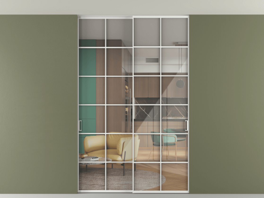 Перегородка Formato внутри проёма скрытое крепление в потолок 2 створки АЛПР 040.05 Алюминий белоснежный Рефлективное прозрачное стекло "Stopsol", калёное. Цена 2439461 ₸ 1. Полотно 2 шт. (800/2100 мм)
2. Комплект установки раздвижной системы
3. Базовый комплект фурнитуры
4. Ручка RONDO. Фабрика дверей Волховец 8 (800) 551 43 19 Перегородка Formato внутри проёма скрытое крепление в потолок 2 створки АЛПР 040.05 Алюминий белоснежный Рефлективное прозрачное стекло "Stopsol", калёное Цена 2439461 ₸ | Volhovec