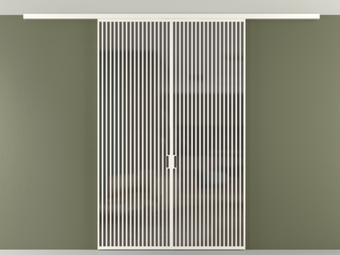 Перегородка Формато вдоль стены на потолок 2 створки АЛПР 040.06 Алюминий пудровый белый Сатинированное серое стекло, триплекс Цена 3353011 ₸ | Volhovec