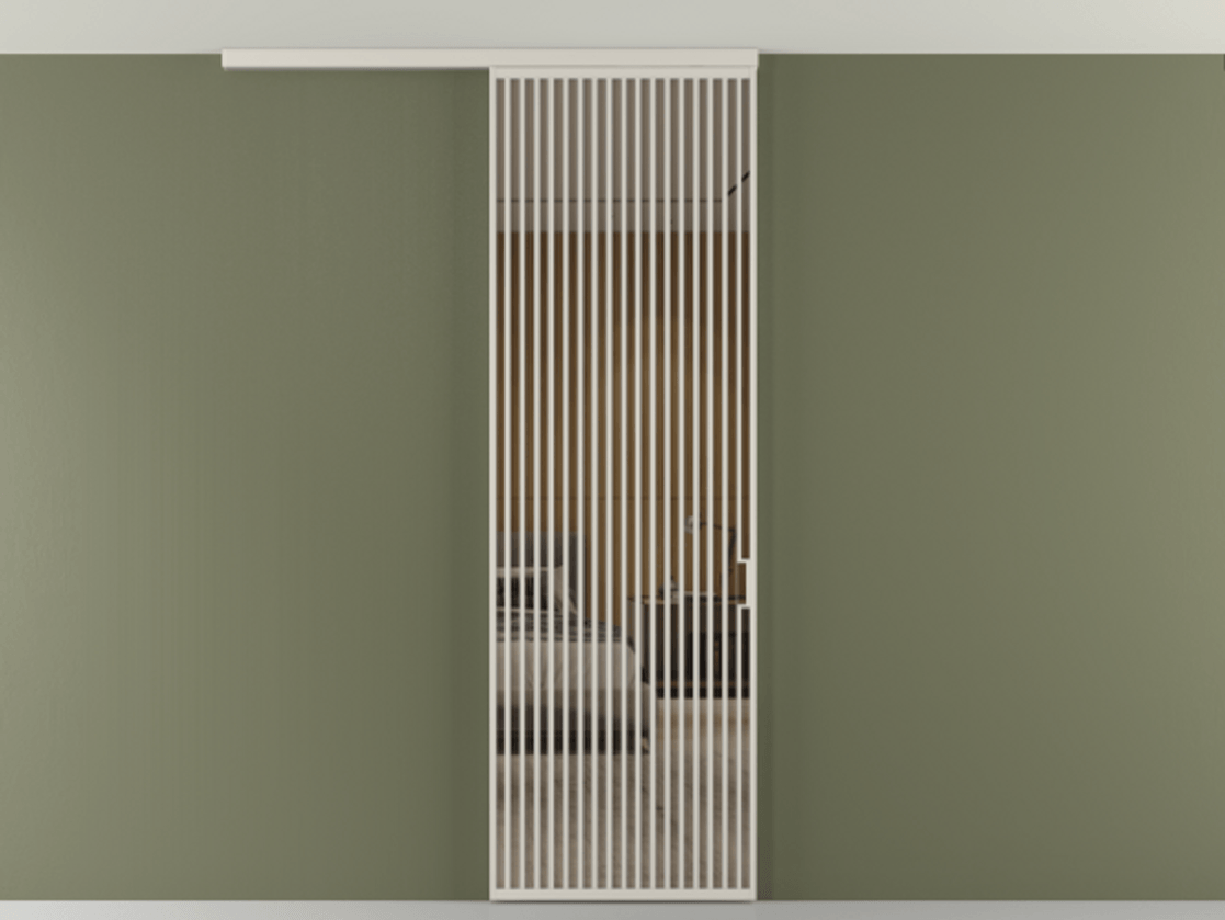 Перегородка Формато вдоль стены на потолок 1 створка АЛПР 040.06 Алюминий облачно-серый Рефлективное бронзовое стекло "Стопсол", калёное Цена 1463828 ₸ | Volhovec