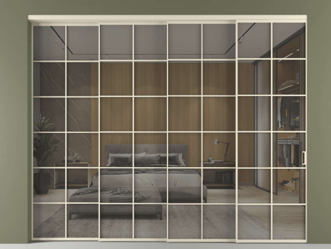 Перегородка Formato внутри проёма 4 створки с синхронным механизмом АЛПР 040.05 Алюминий бежево-серый Рефлективное серое стекло "Стопсол", калёное. Цена 4437720 ₸ 1. Полотно 4 шт. (800/2100 мм)
2. Комплект установки раздвижной системы
3. Базовый комплект фурнитуры
4. Комплект фурнитуры телескопик синхро-3
5. Ручка RONDO
. Фабрика дверей Волховец 8 (800) 551 43 19 Перегородка Formato внутри проёма 4 створки с синхронным механизмом АЛПР 040.05 Алюминий бежево-серый Рефлективное серое стекло "Стопсол", калёное Цена 4437720 ₸ | Volhovec