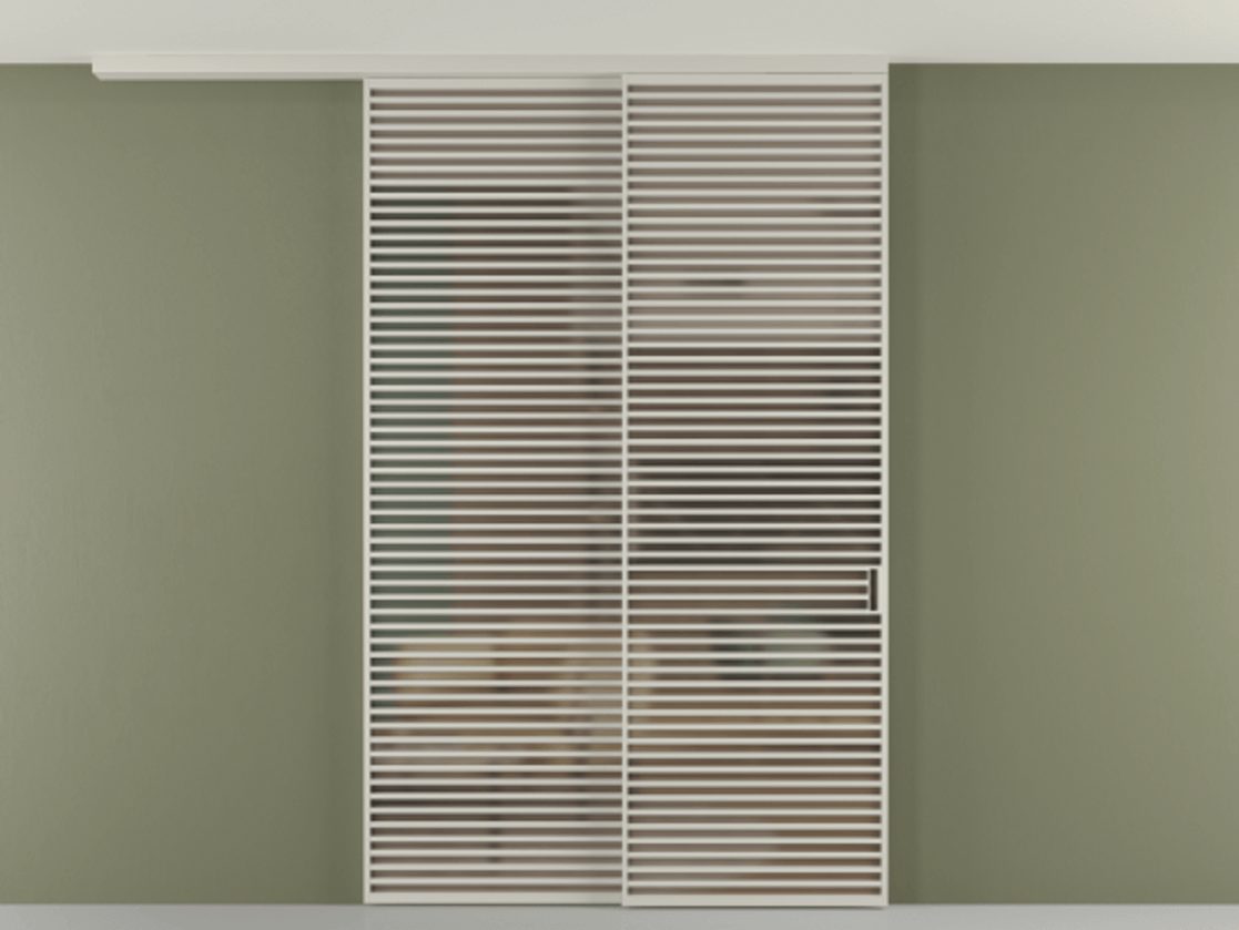 Перегородка Формато вдоль стены на потолок 2 створки с синхронным механизмом АЛПР 040.07 Алюминий тёплый серый Сатинированное бронзовое стекло, триплекс Цена 3981247 ₸ | Volhovec