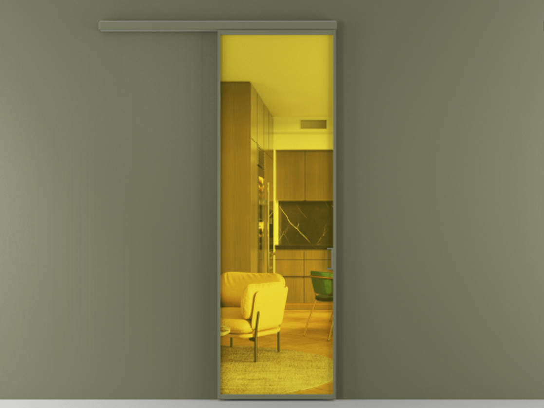 Перегородка Formato вдоль стены 1 створка АЛПР 040.01 Алюминий оливковый тёмный Прозрачное жёлтое стекло, триплекс Цена 635000 ₸  | Volhovec