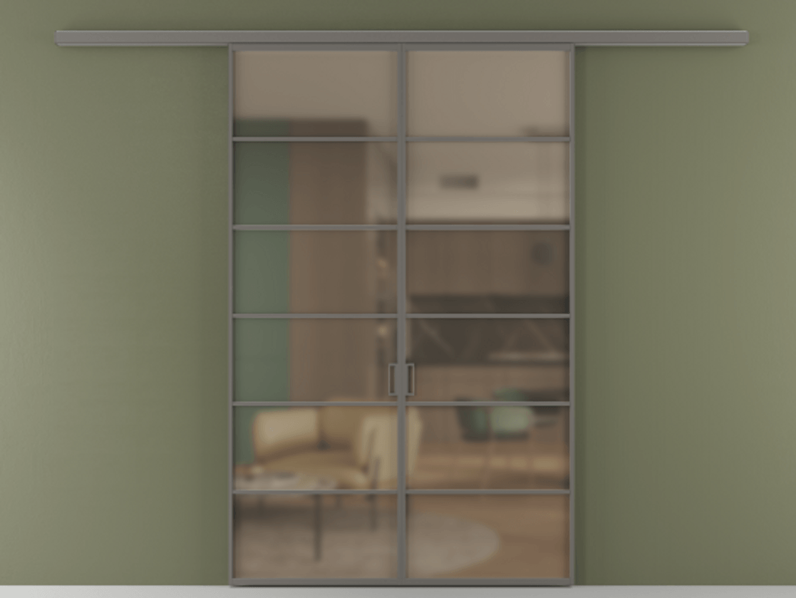 Перегородка Формато вдоль стены 2 створки АЛПР 040.04 Алюминий классический серый Сатинированное бронзовое стекло, триплекс Цена 1566054 ₸ | Volhovec