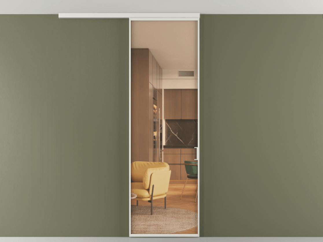 Перегородка Formato вдоль стены на потолок одностворчатая #VENDORCODE# #FURNISH# #GLASS# Цена #PRICE# #CURRENCY# | Volhovec