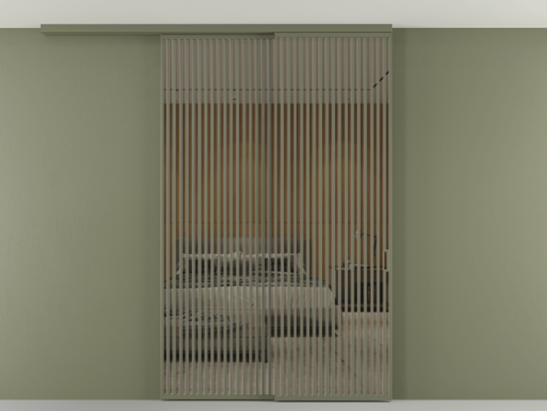 Перегородка Формато вдоль стены на потолок 2 створки с синхронным механизмом АЛПР 040.06 Алюминий оливковый тёмный Рефлективное бронзовое стекло "Стопсол", калёное. Цена 3502215 ₸ 1. Полотно 2 шт. (800/2100 мм)
2. Комплект установки раздвижной системы
3. Базовый комплект фурнитуры
4.Ручка Рондо. Фабрика дверей Волховец 8 (800) 551 43 19 Перегородка Формато вдоль стены на потолок 2 створки с синхронным механизмом АЛПР 040.06 Алюминий оливковый тёмный Рефлективное бронзовое стекло "Стопсол", калёное Цена 3502215 ₸ | Volhovec