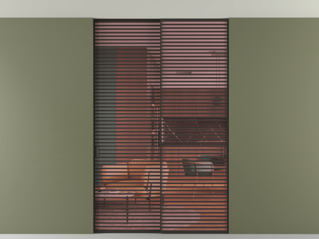 Перегородка Формато внутри проёма скрытое крепление в потолок 2 створки АЛПР 040.07 Алюминий антрацит Прозрачное розовое стекло, триплекс Цена 3098957 ₸ | Volhovec