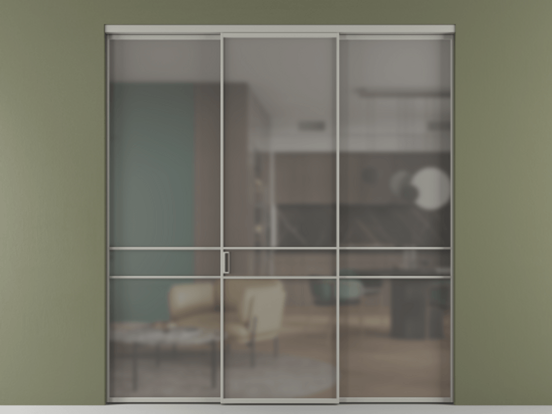 Перегородка Formato внутри проёма 3 створки АЛПР 040.02 Алюминий нейтральный серый Сатинированное серое стекло, триплекс Цена 1793799 ₸ | Volhovec