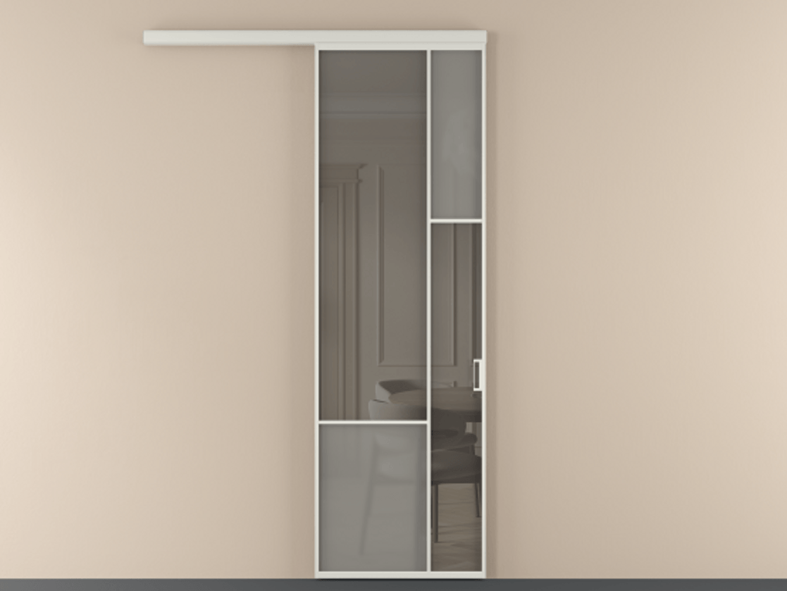 Перегородка Мозаик вдоль стены 1 створка АЛПР 041.12 Алюминий Белый Сатинированное серое стекло, триплекс, 6 мм + Прозрачное серое стекло, триплекс Цена 993308 ₸ | Volhovec