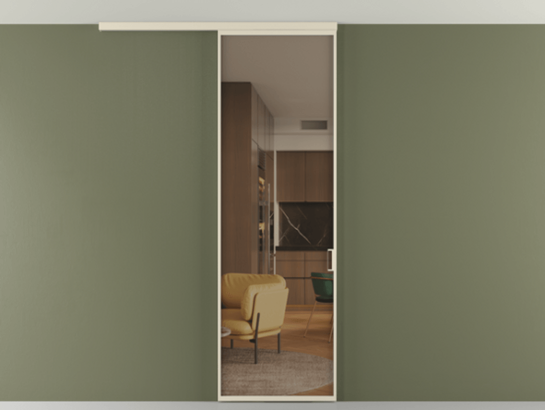 Перегородка Формато вдоль стены на потолок 1 створка АЛПР 040.01 Алюминий бежево-серый Прозрачное бронзовое стекло, триплекс Цена 698567 ₸ | Volhovec