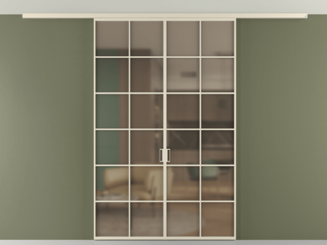 Перегородка Формато вдоль стены на потолок 2 створки АЛПР 040.05 Алюминий бежево-серый Сатинированное бронзовое стекло, триплекс Цена 1577046 ₸ | Volhovec