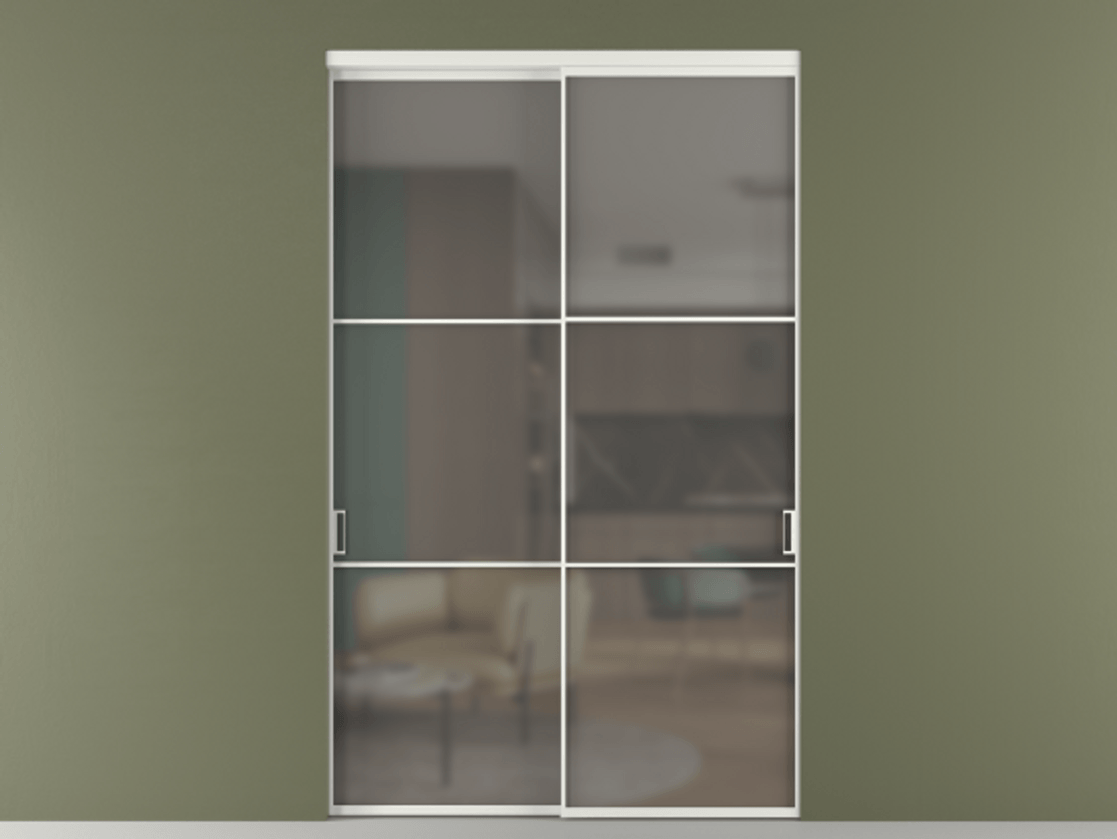 Перегородка Формато внутри проёма 2 створки АЛПР 040.03 Алюминий светло-серый Сатинированное серое стекло, триплекс Цена 3211110 ₸  | Volhovec