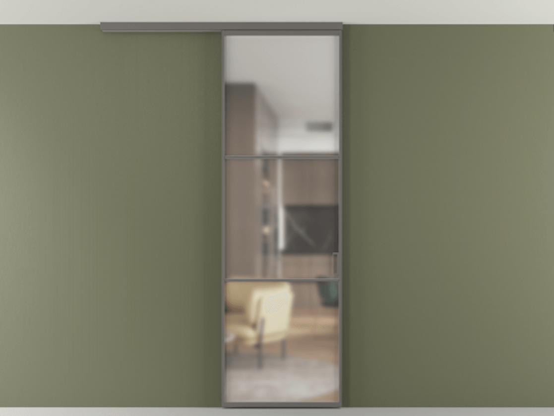 Перегородка Формато вдоль стены на потолок 1 створка АЛПР 040.03 Алюминий классический серый Сатинированное стекло "Мателюкс Кристал Вижн", калёное, матовое, каленое 6 мм Цена 948856 ₸ | Volhovec