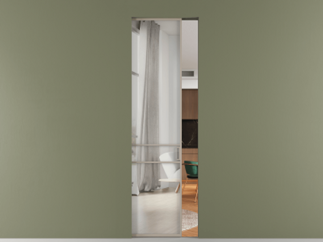 Перегородка Formato скрытый пенал 1 створка АЛПР 040.02 Алюминий бисквитный Двустороннее зеркало, триплекс , триплекс 6 мм Цена 1063300 ₸ | Volhovec