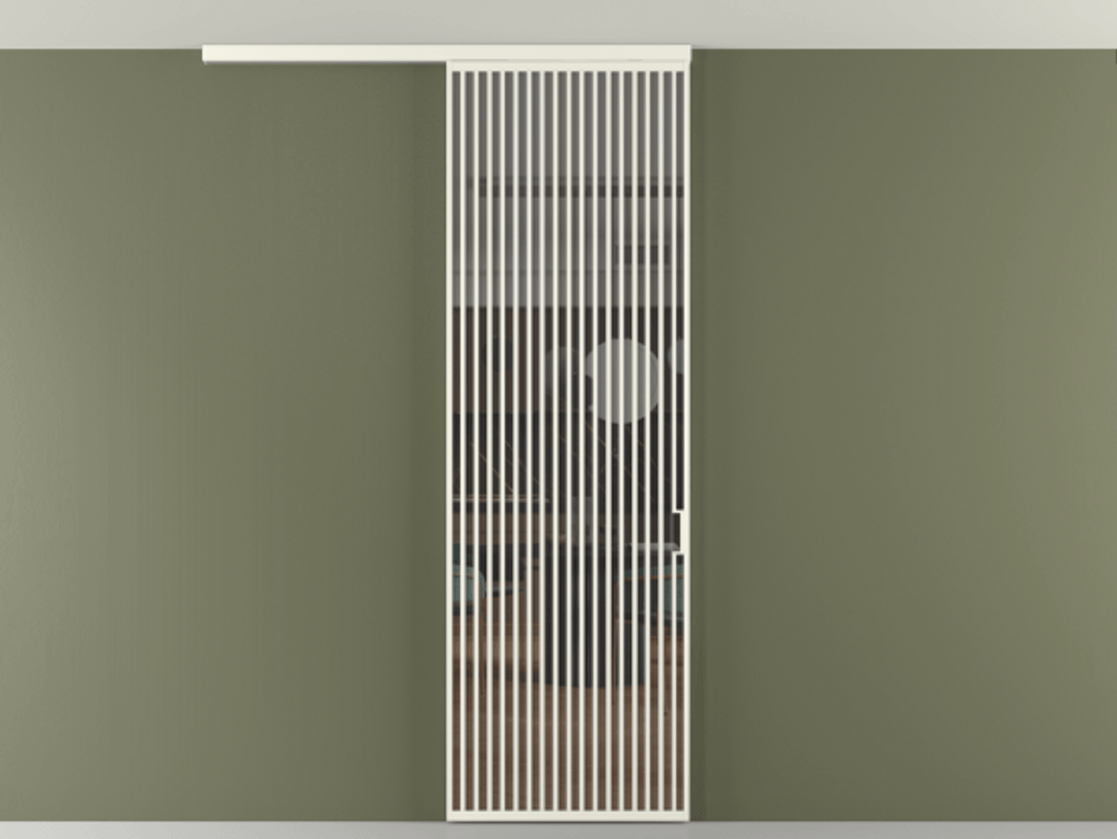 Перегородка Формато вдоль стены на потолок 1 створка АЛПР 040.06 Алюминий жемчужный Прозрачное серое стекло, триплекс Цена 1415444 ₸ | Volhovec