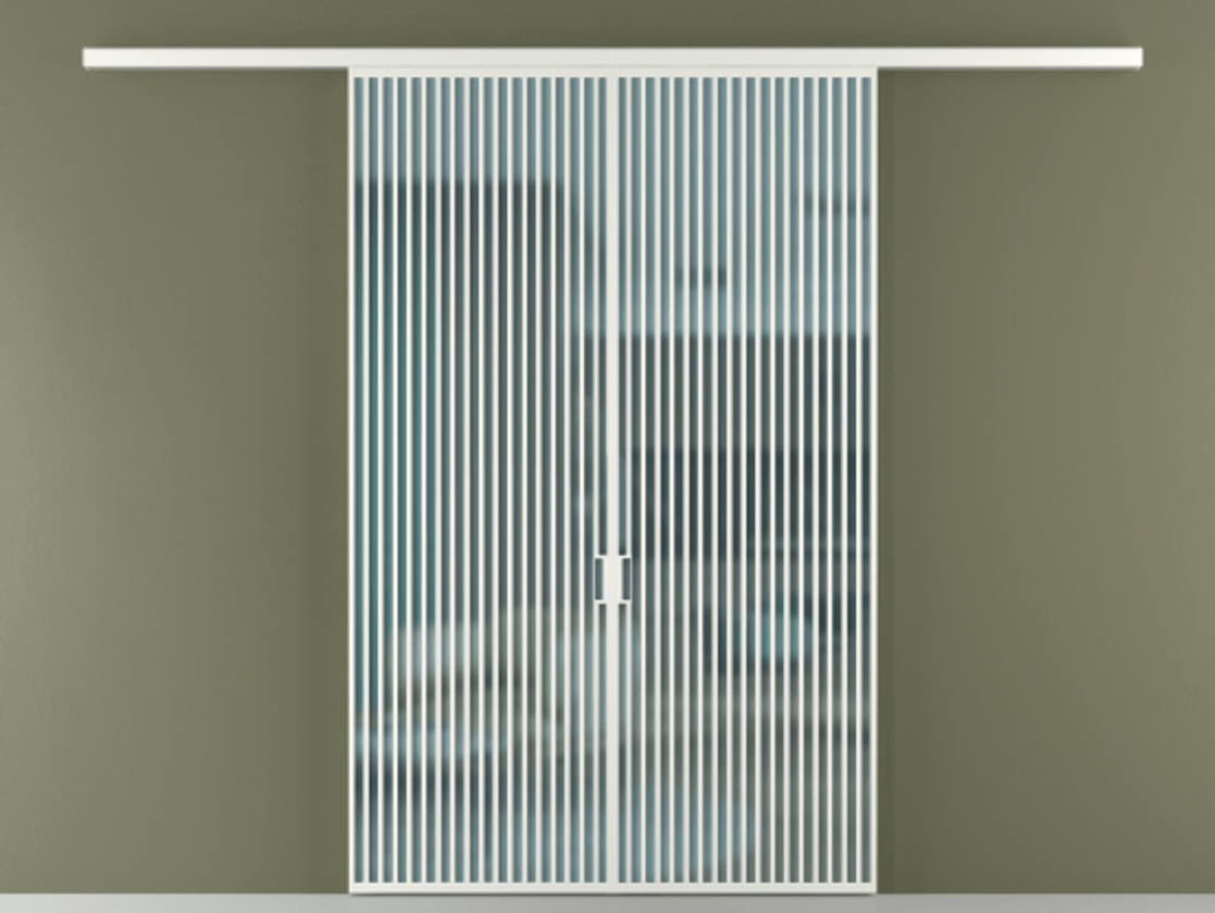 Перегородка Formato вдоль стены 2 створки АЛПР 040.06 Алюминий светло-серый Сатинированное голубое стекло, триплекс Цена 2677000 ₸ | Volhovec