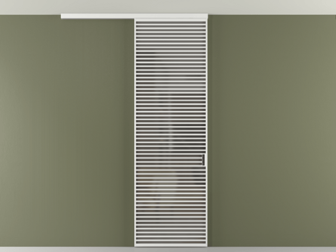 Перегородка Формато вдоль стены на потолок 1 створка АЛПР 040.07 Алюминий белоснежный Сатинированное серое стекло, триплекс Цена 1343472 ₸ | Volhovec