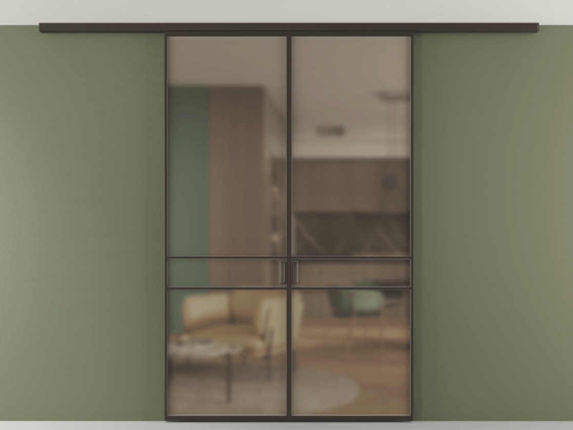 Перегородка Формато вдоль стены на потолок 2 створки АЛПР 040.02 Алюминий антрацит Сатинированное бронзовое стекло, триплекс Цена 1410809 ₸ | Volhovec