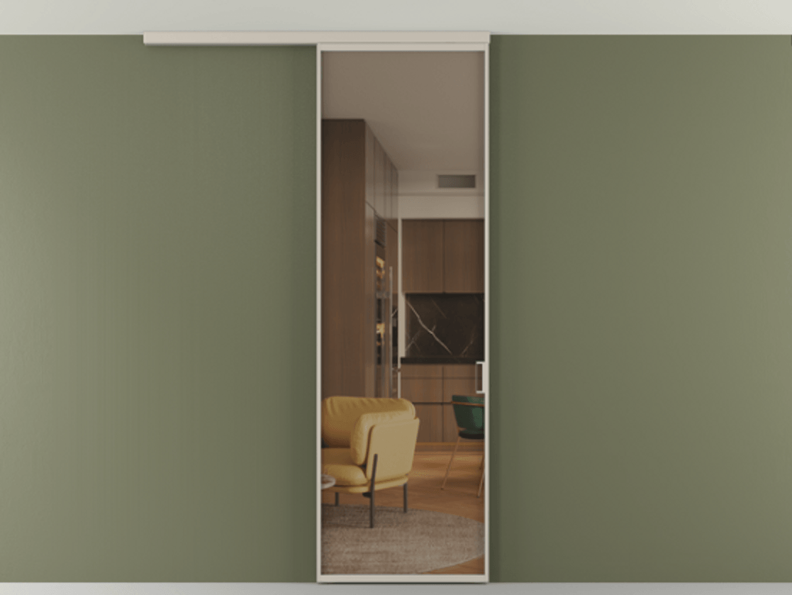 Перегородка Formato вдоль стены на потолок 1 створка АЛПР 040.01 Алюминий светло-бежевый Прозрачное бронзовое стекло, триплекс Цена 698567 ₸ | Volhovec