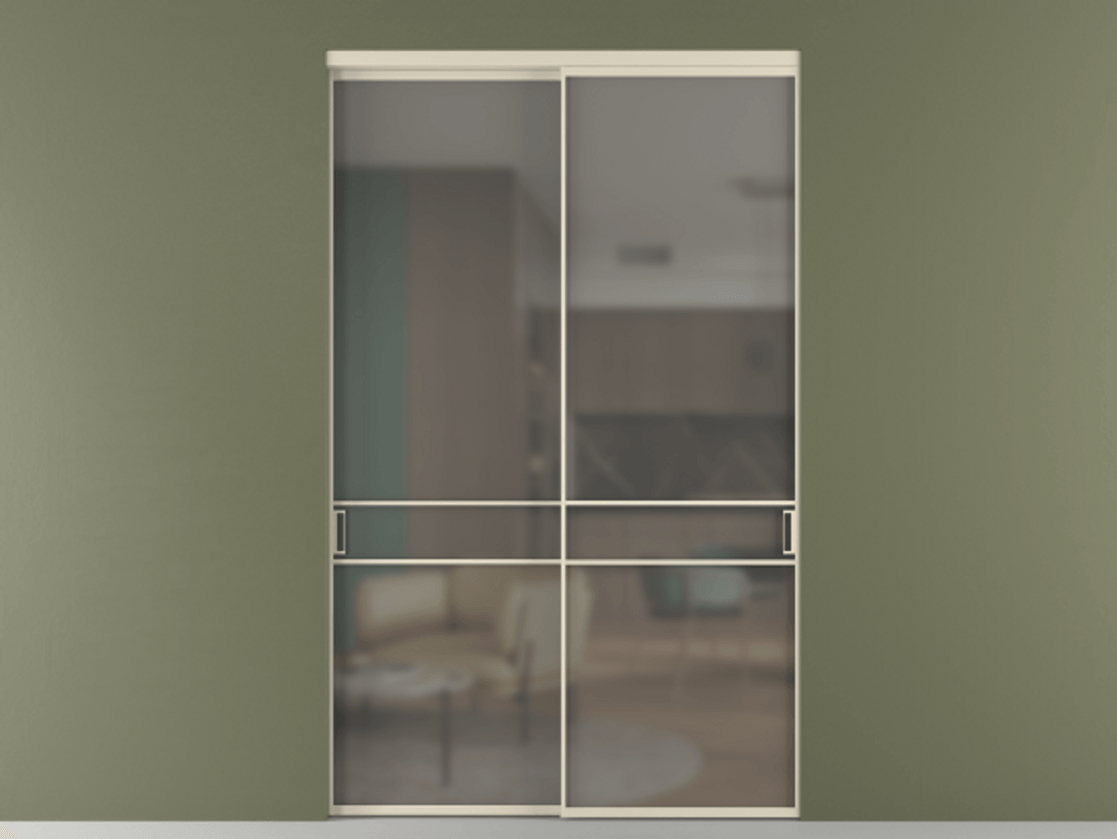 Перегородка Формато внутри проёма 2 створки АЛПР 040.02 Алюминий бежево-серый Сатинированное серое стекло, триплекс Цена 3211110 ₸  | Volhovec