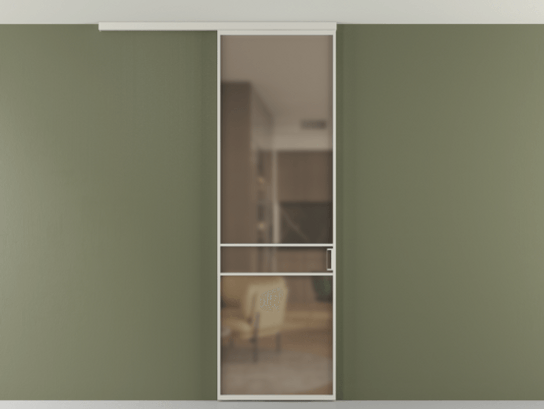 Перегородка Formato вдоль стены на потолок 1 створка АЛПР 040.02 Алюминий тёплый серый Сатинированное бронзовое стекло, триплекс Цена 732246 ₸ | Volhovec