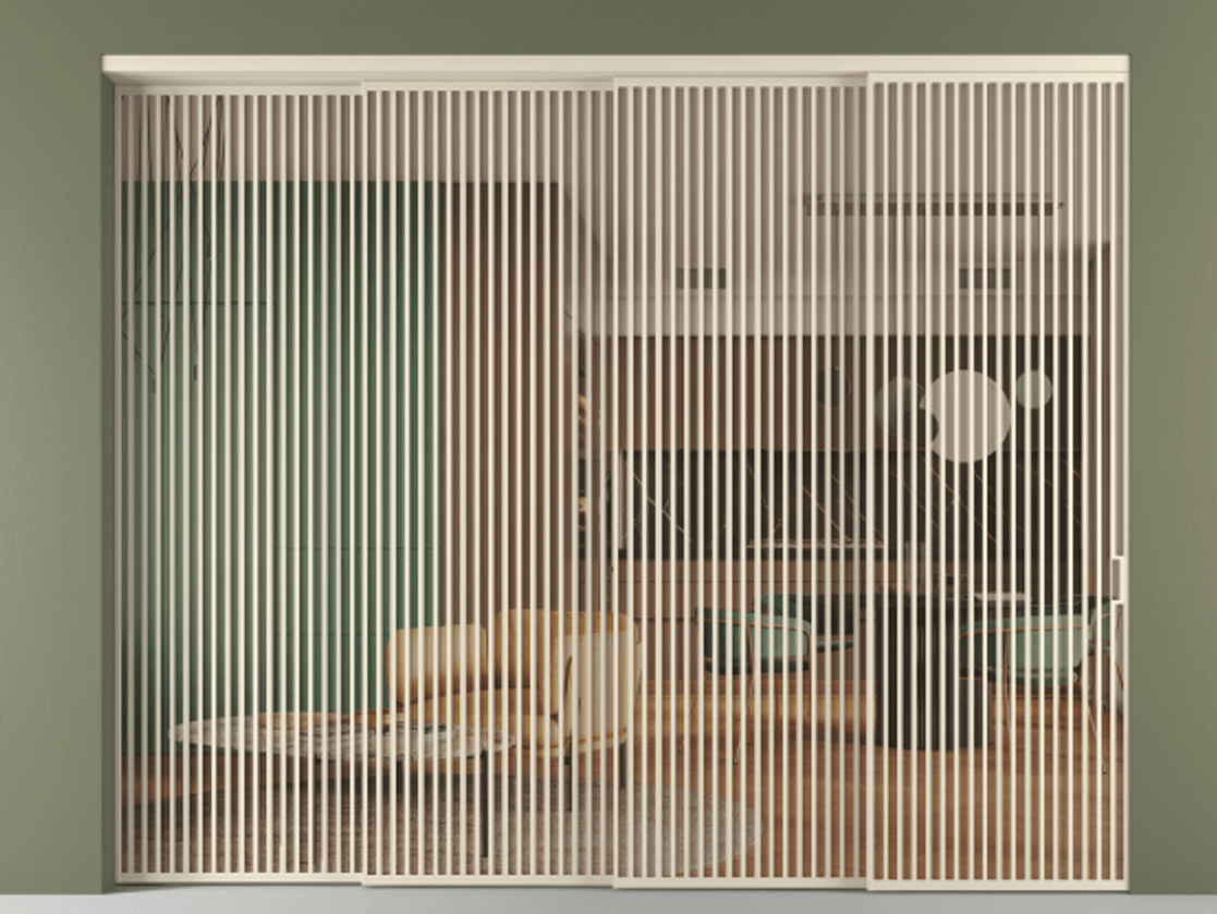 Перегородка Formato внутри проёма 4 створки с синхронным механизмом АЛПР 040.06 Алюминий бежево-серый Прозрачное оранжевое стекло, триплекс Цена 4850500 ₸ | Volhovec