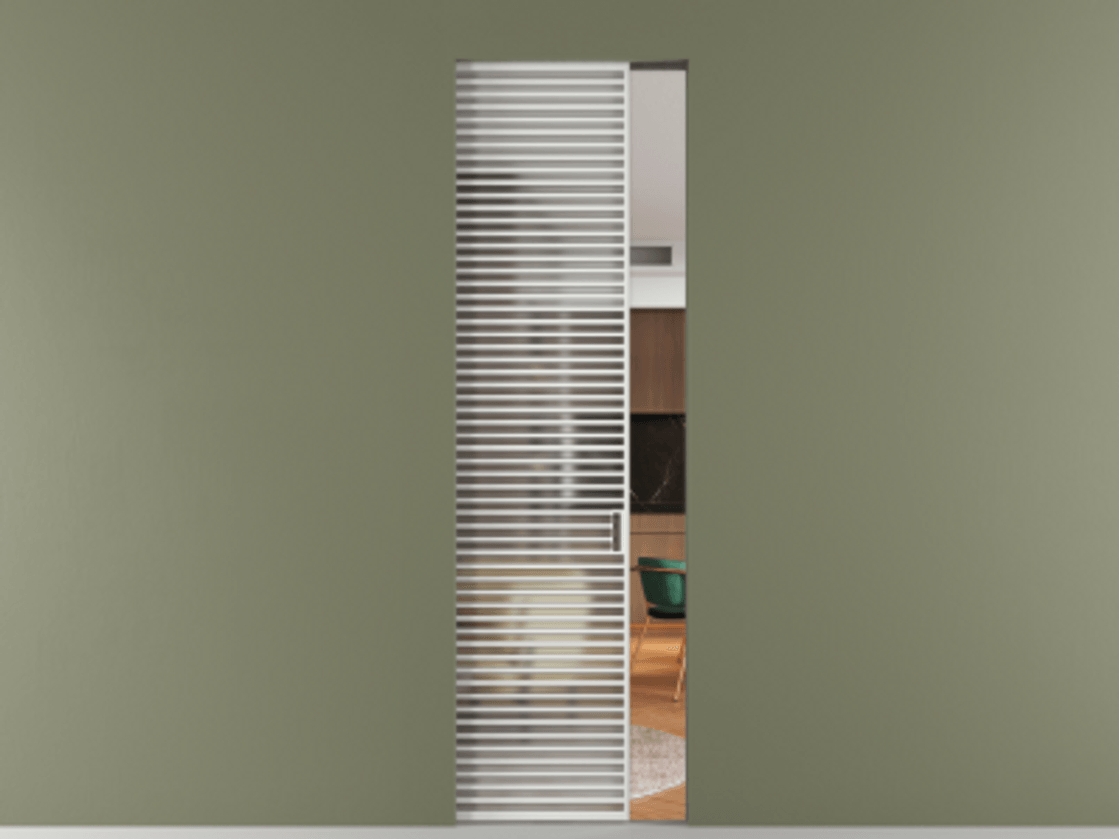 Перегородка Формато скрытый пенал 1 створка АЛПР 040.07 Алюминий белоснежный Сатинированное стекло "Мателюкс Кристал Вижн", калёное, матовое, каленое 6 мм Цена 1815761 ₸ | Volhovec