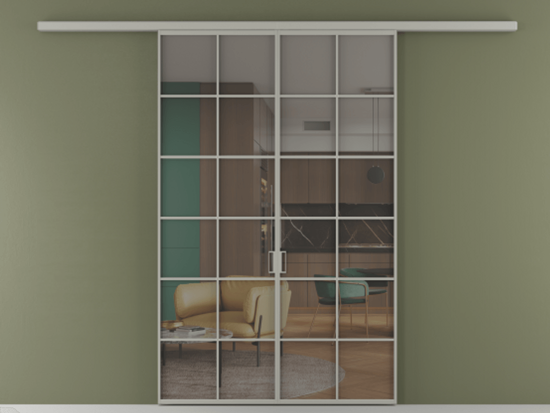 Перегородка Formato вдоль стены 2 створки АЛПР 040.05 Алюминий нейтральный серый Прозрачное серое стекло, триплекс Цена 1879416 ₸ | Volhovec