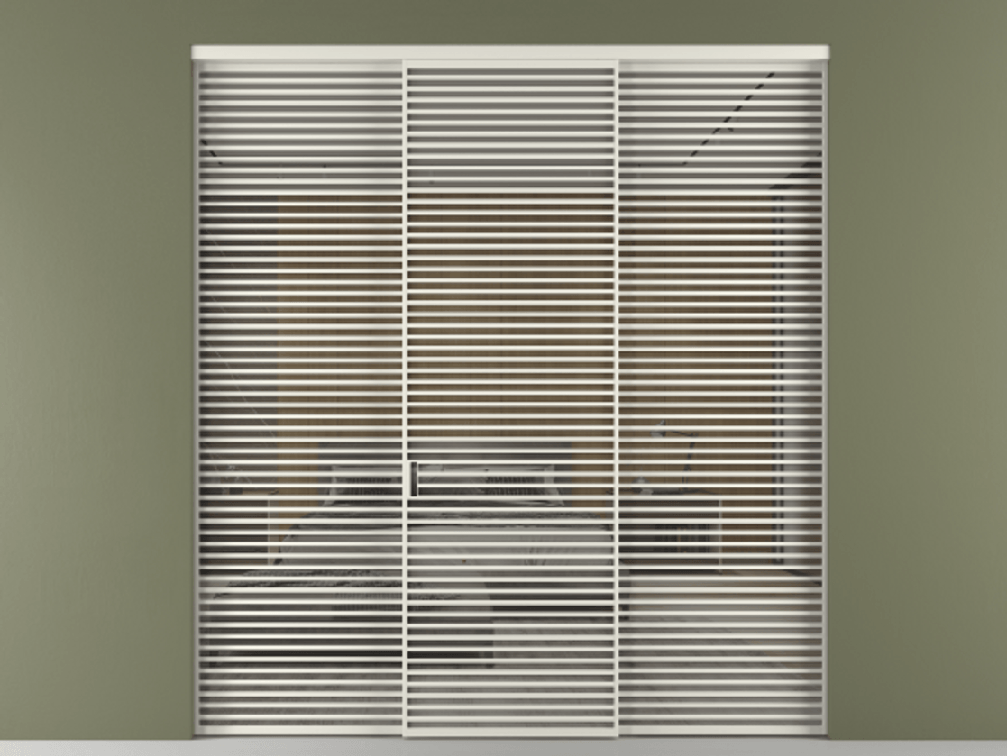 Перегородка Formato внутри проёма 3 створки АЛПР 040.07 Алюминий Белый Рефлективное серое стекло "Stopsol", калёное Цена 3653520 ₸ | Volhovec