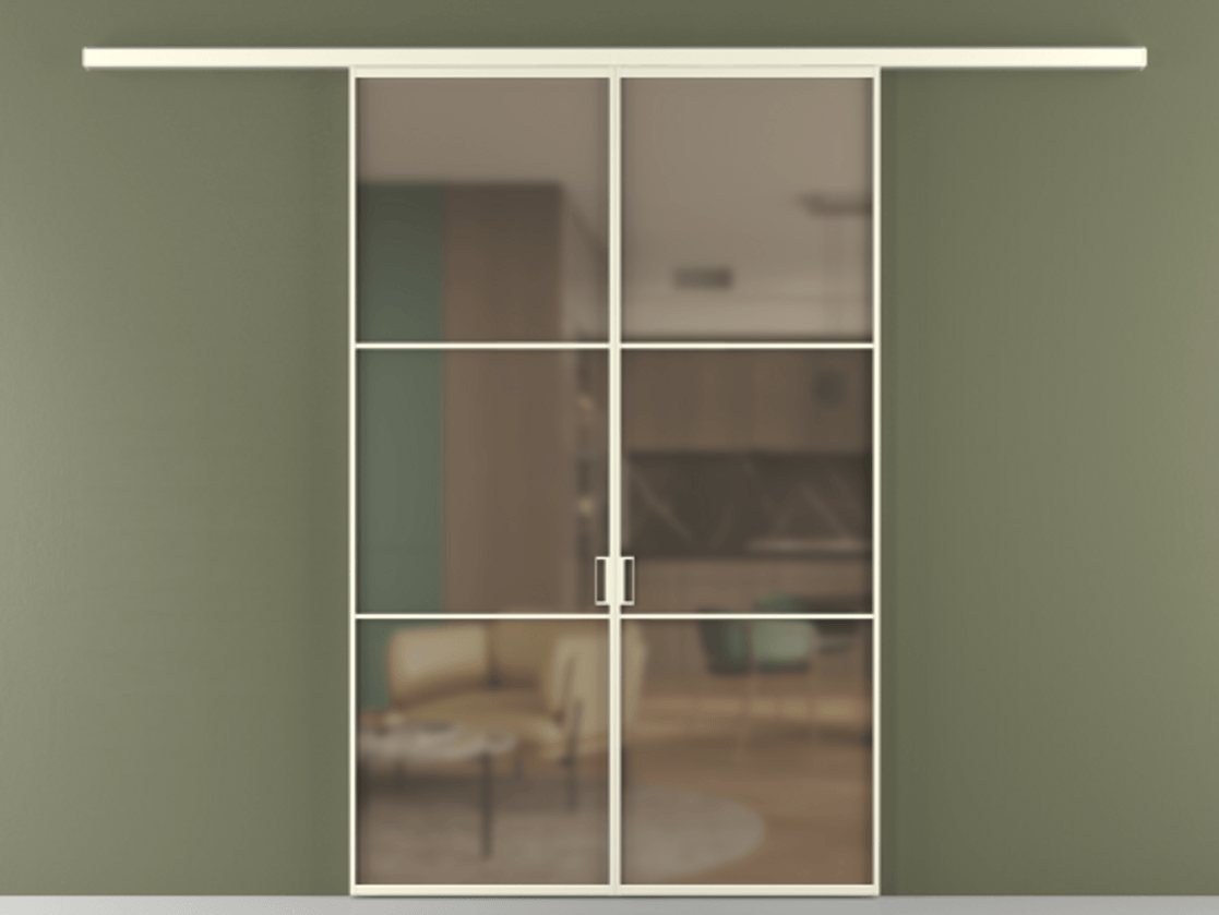 Перегородка Formato вдоль стены двустворчатая АЛПР 040.03 Алюминий молочно-белый Сатинированное бронзовое стекло, триплекс Цена 1266470 ₸ | Volhovec