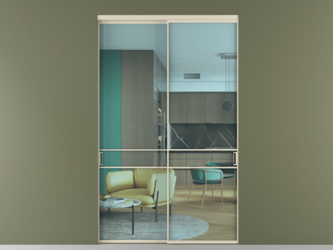 Перегородка Формато внутри проёма 2 створки АЛПР 040.02 Алюминий бежево-серый Прозрачное голубое стекло, триплекс Цена 3267886 ₸  | Volhovec