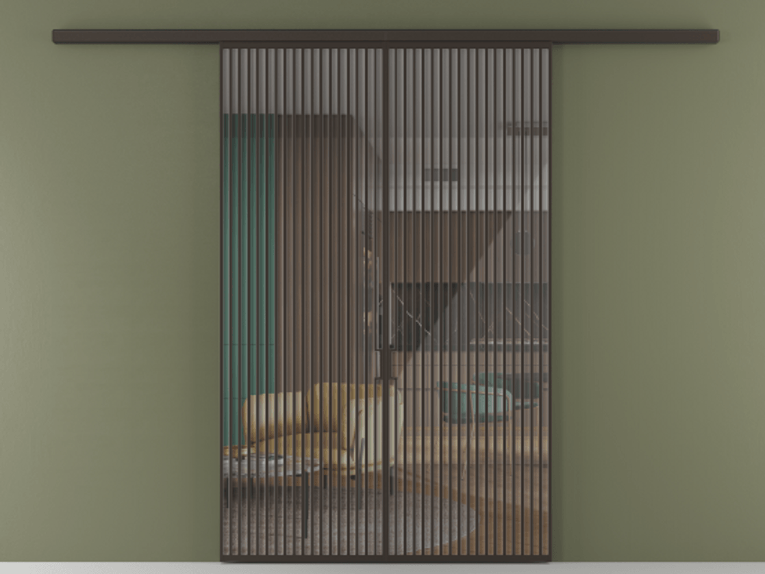 Перегородка Формато вдоль стены 2 створки АЛПР 040.06 Алюминий антрацит Рефлективное прозрачное стекло "Стопсол", калёное Цена 3364200 ₸ | Volhovec