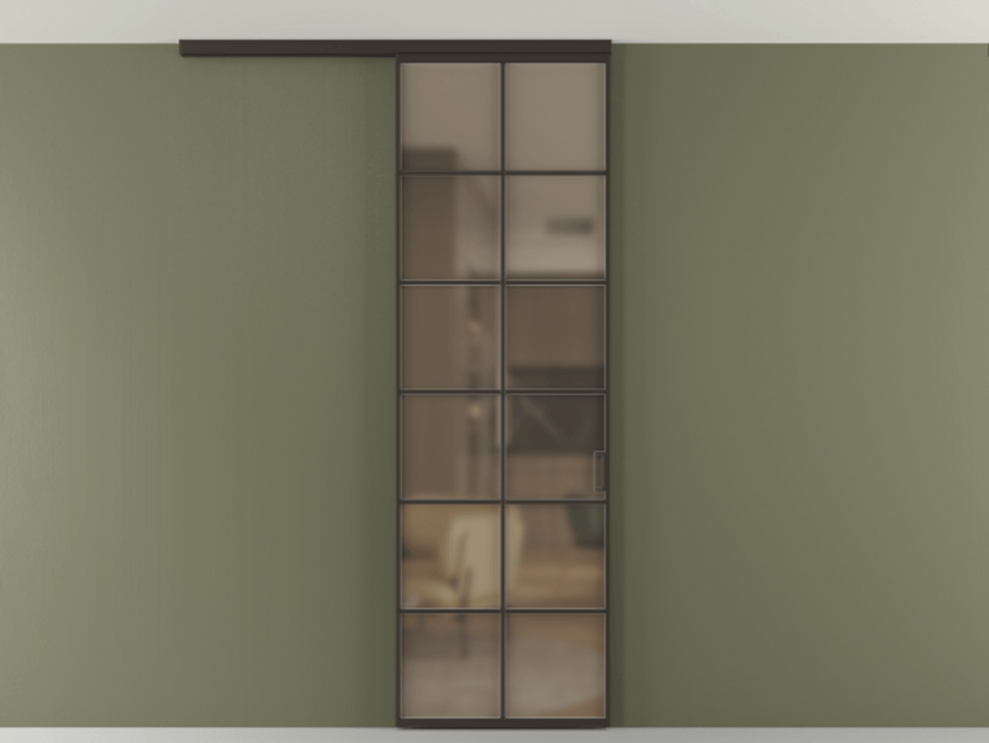 Перегородка Формато вдоль стены на потолок 1 створка АЛПР 040.05 Алюминий антрацит Сатинированное бронзовое стекло, триплекс Цена 815361 ₸ | Volhovec