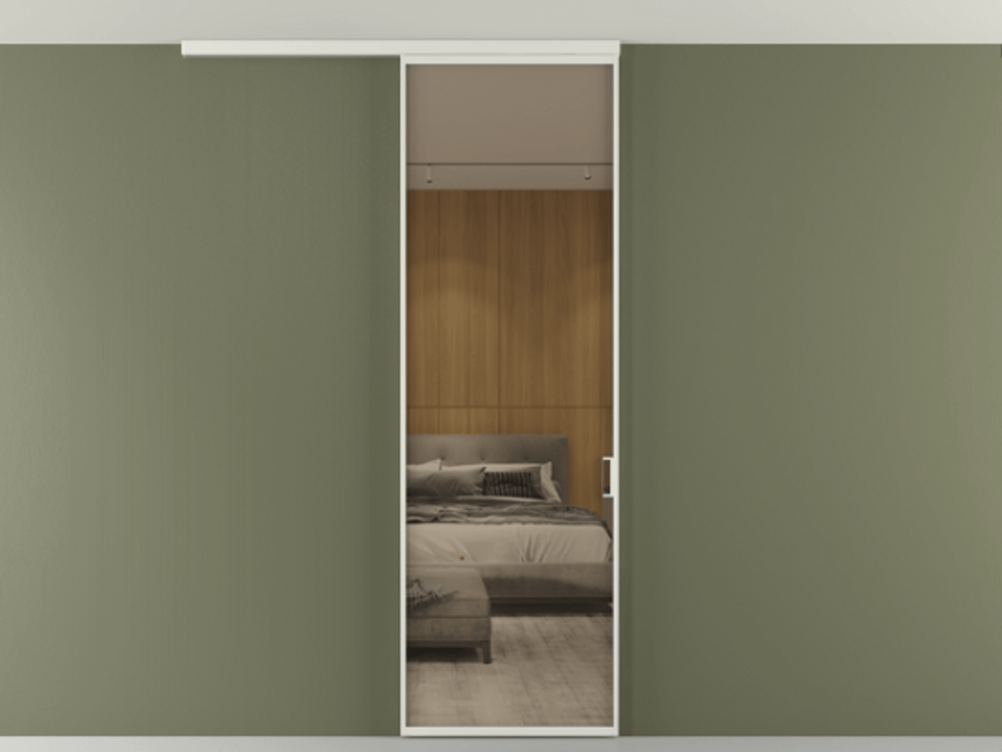 Перегородка Формато вдоль стены на потолок 1 створка АЛПР 040.01 Алюминий серый Рефлективное бронзовое стекло "Стопсол", калёное Цена 903949 ₸ | Volhovec